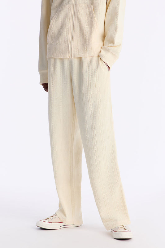 Straight Cable Knit Textured Stitched Pant - Cream Fashion Nova