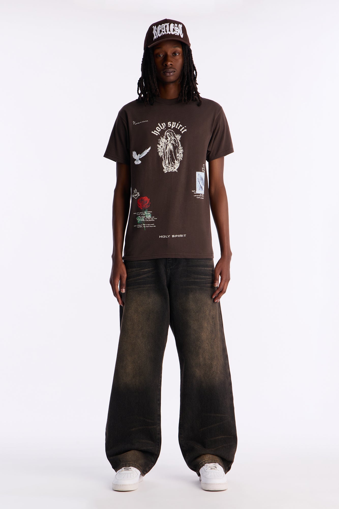 Holy Spirit Protect Me Short Sleeve Tee - Chocolate Fashion Nova