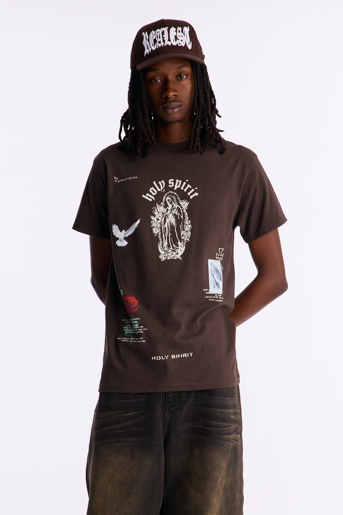 Holy Spirit Protect Me Short Sleeve Tee - Chocolate Fashion Nova