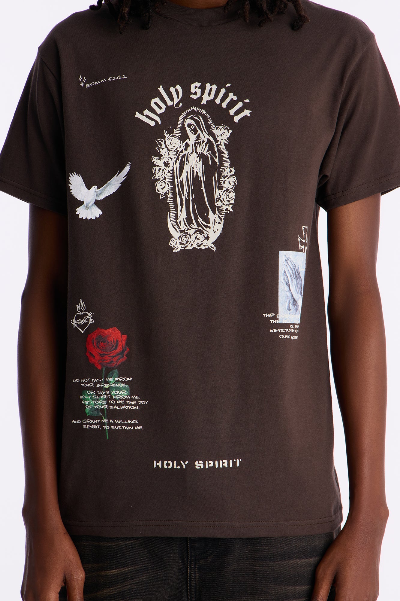 Holy Spirit Protect Me Short Sleeve Tee - Chocolate Fashion Nova