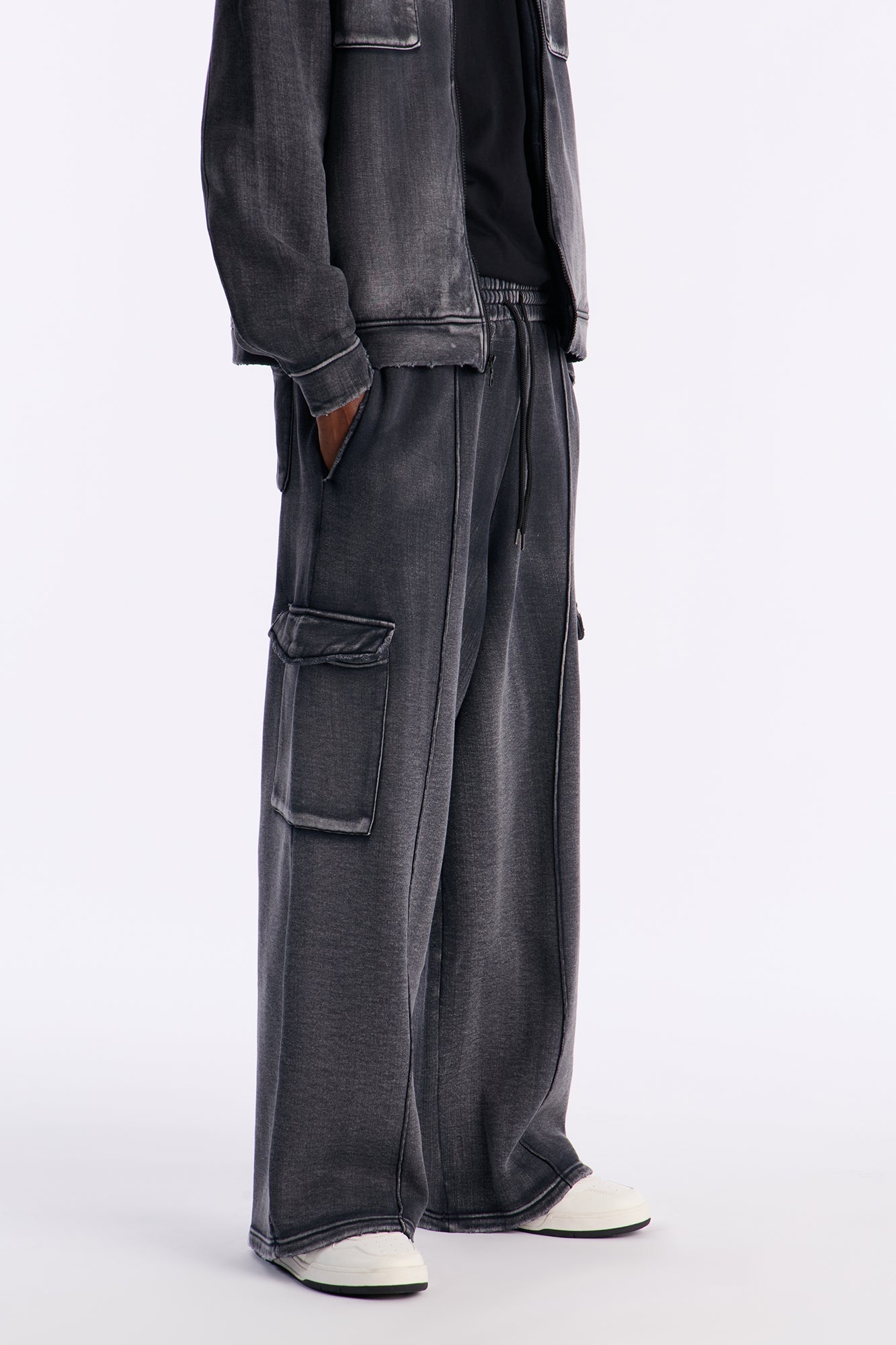 Heavy Wash Baggy Fleece Cargo Pants - Black Wash Fashion Nova