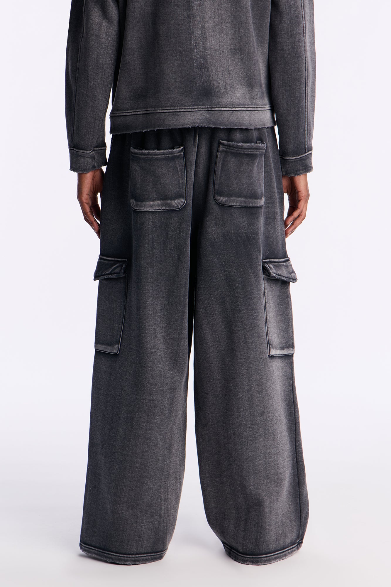 Heavy Wash Baggy Fleece Cargo Pants - Black Wash Fashion Nova