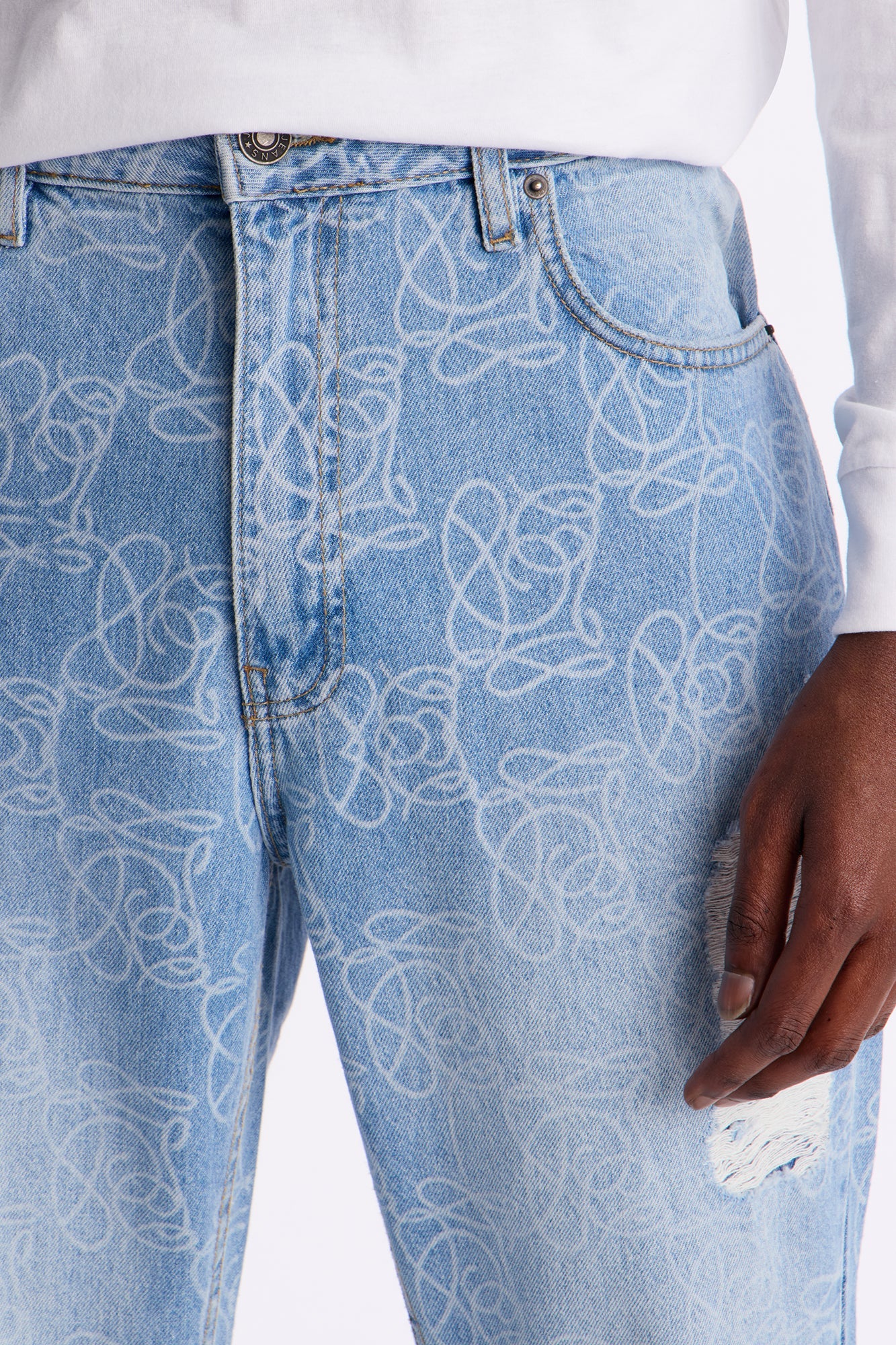 Stacked Slim Flare Slide Thru Distressed Jean - Medium Blue Wash Fashion Nova