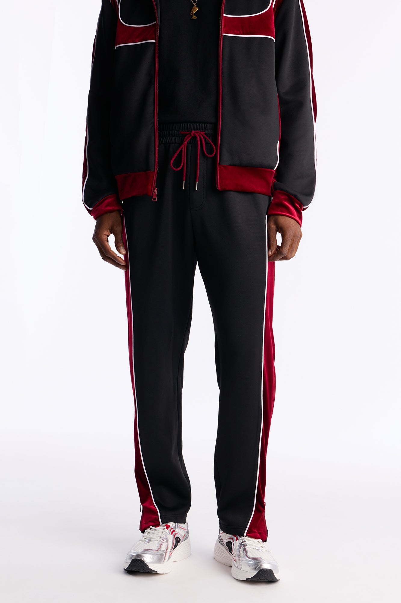Slim Lexington Velour Side Track Pant - Burgundy Fashion Nova