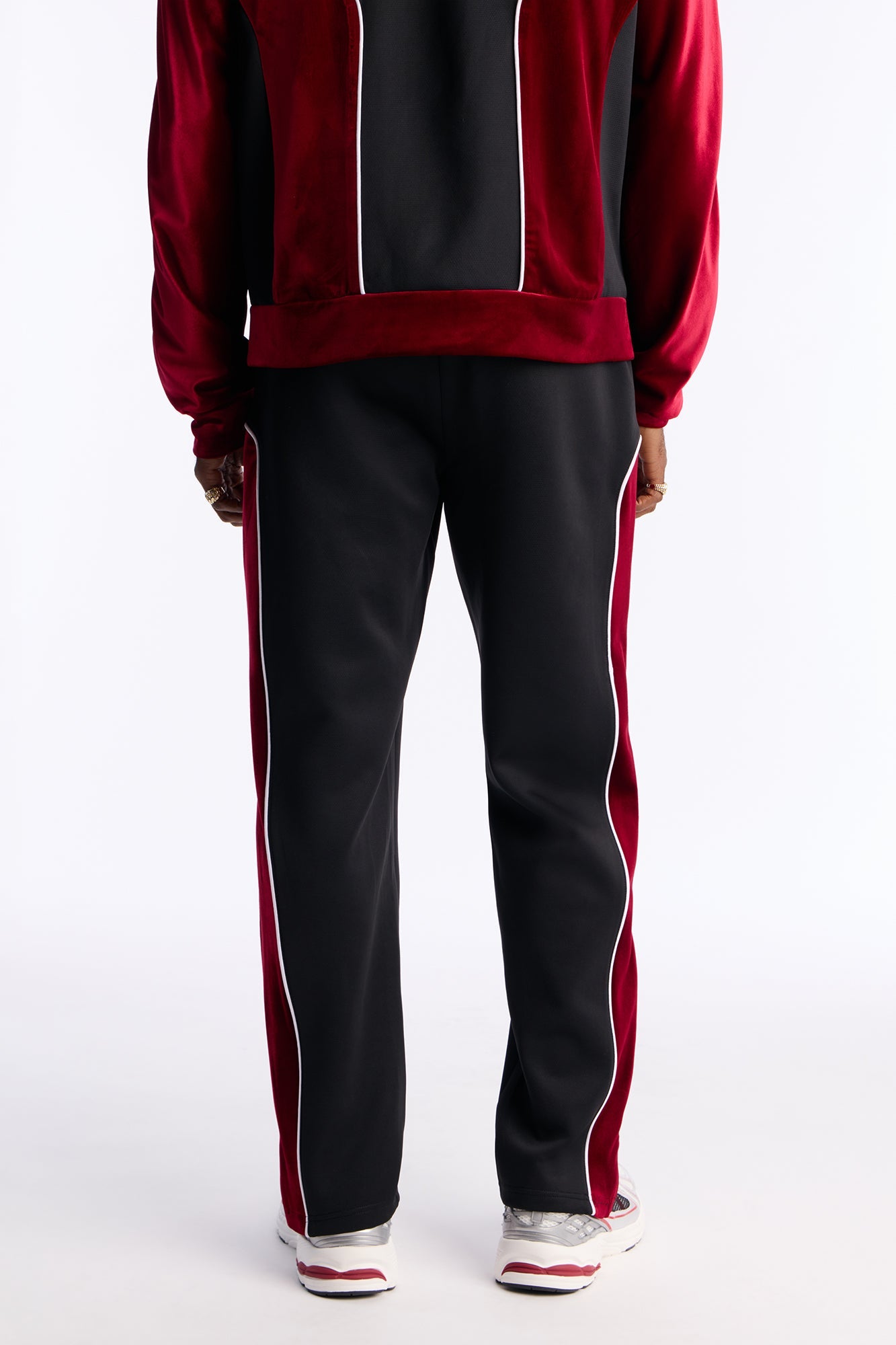 Slim Lexington Velour Side Track Pant - Burgundy Fashion Nova