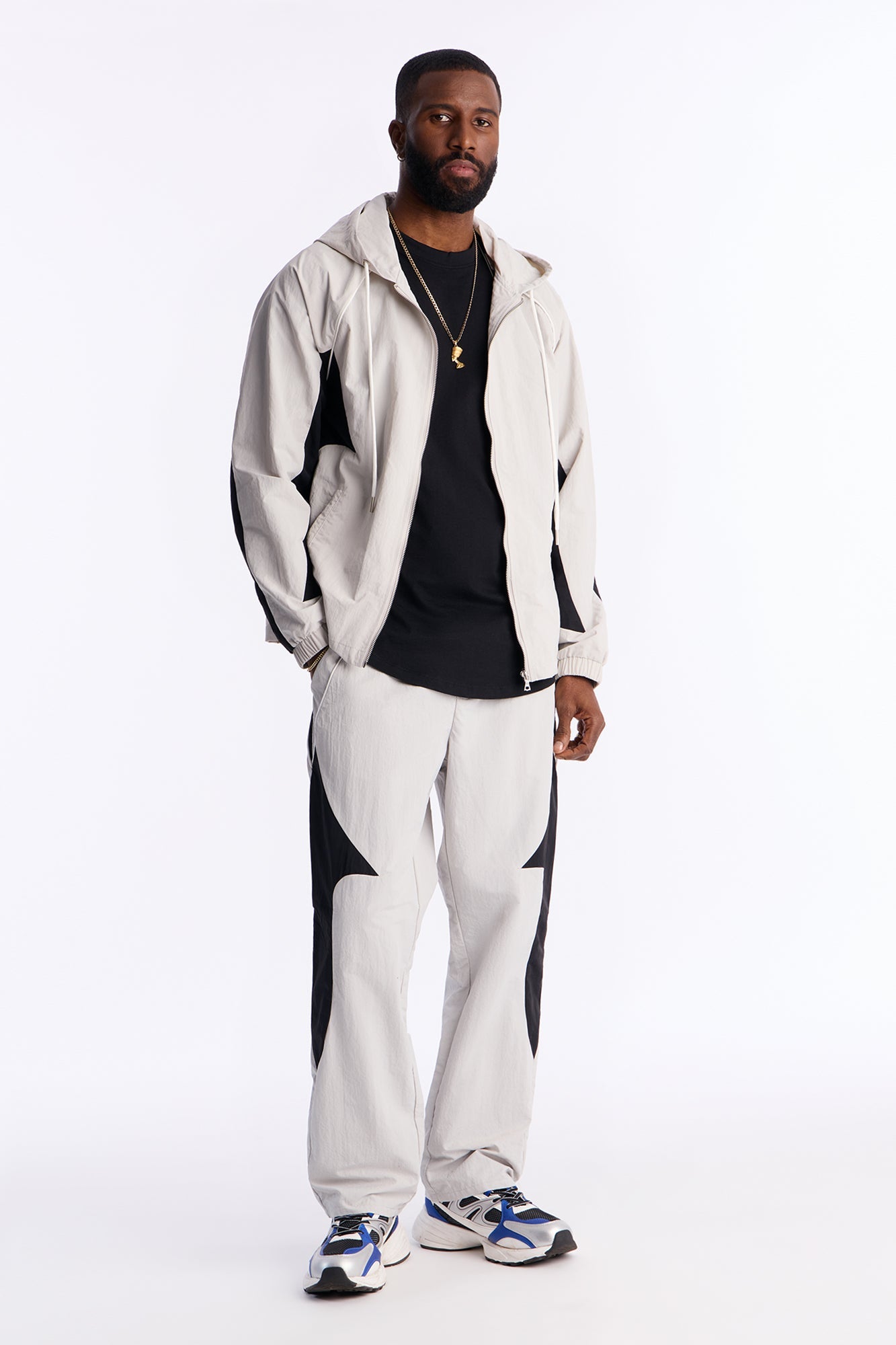 Relaxed Aura Coded Hooded Track Jacket - Silver Fashion Nova