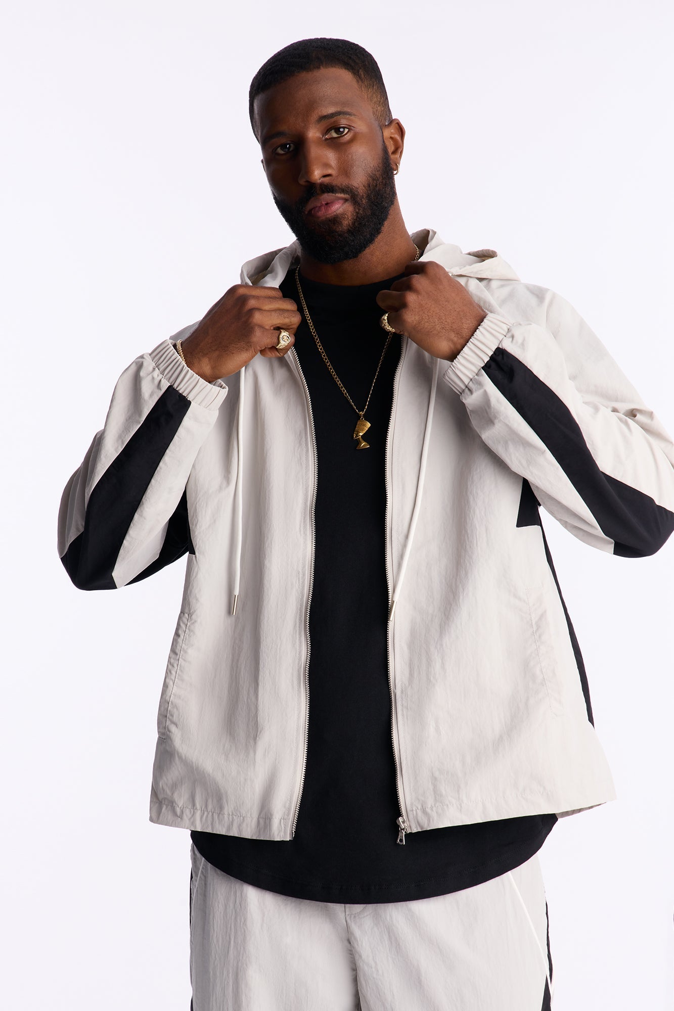 Relaxed Aura Coded Hooded Track Jacket - Silver Fashion Nova