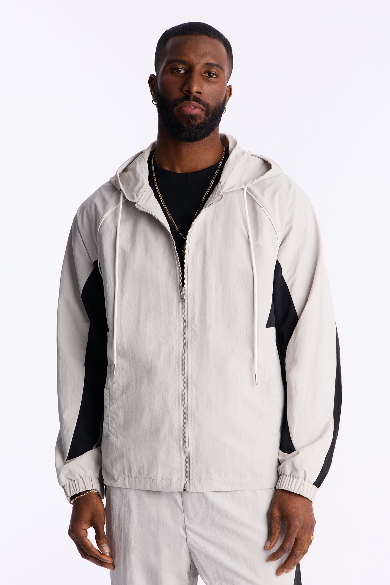 Relaxed Aura Coded Hooded Track Jacket - Silver Fashion Nova