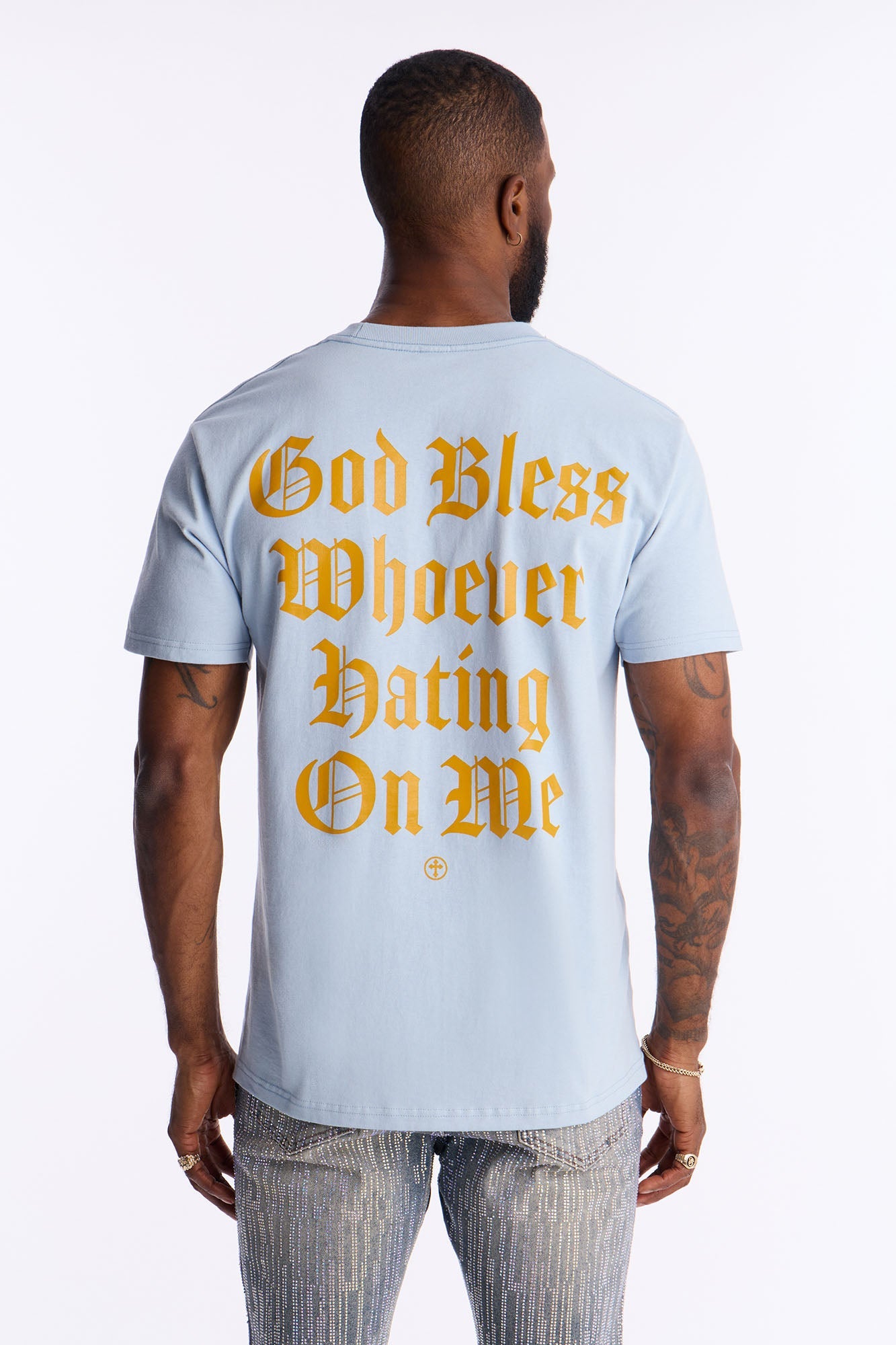 God Bless Whoever Hating On Me Short Sleeve Tee - Light Blue Fashion Nova