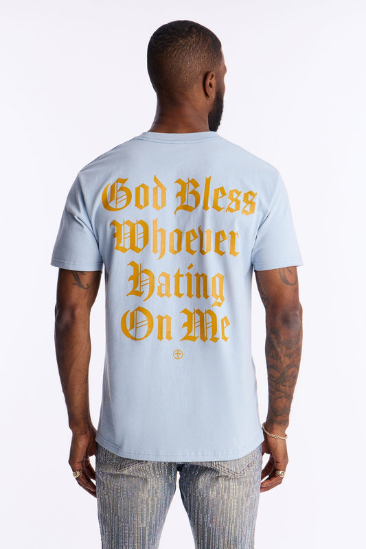 God Bless Whoever Hating On Me Short Sleeve Tee - Light Blue Fashion Nova