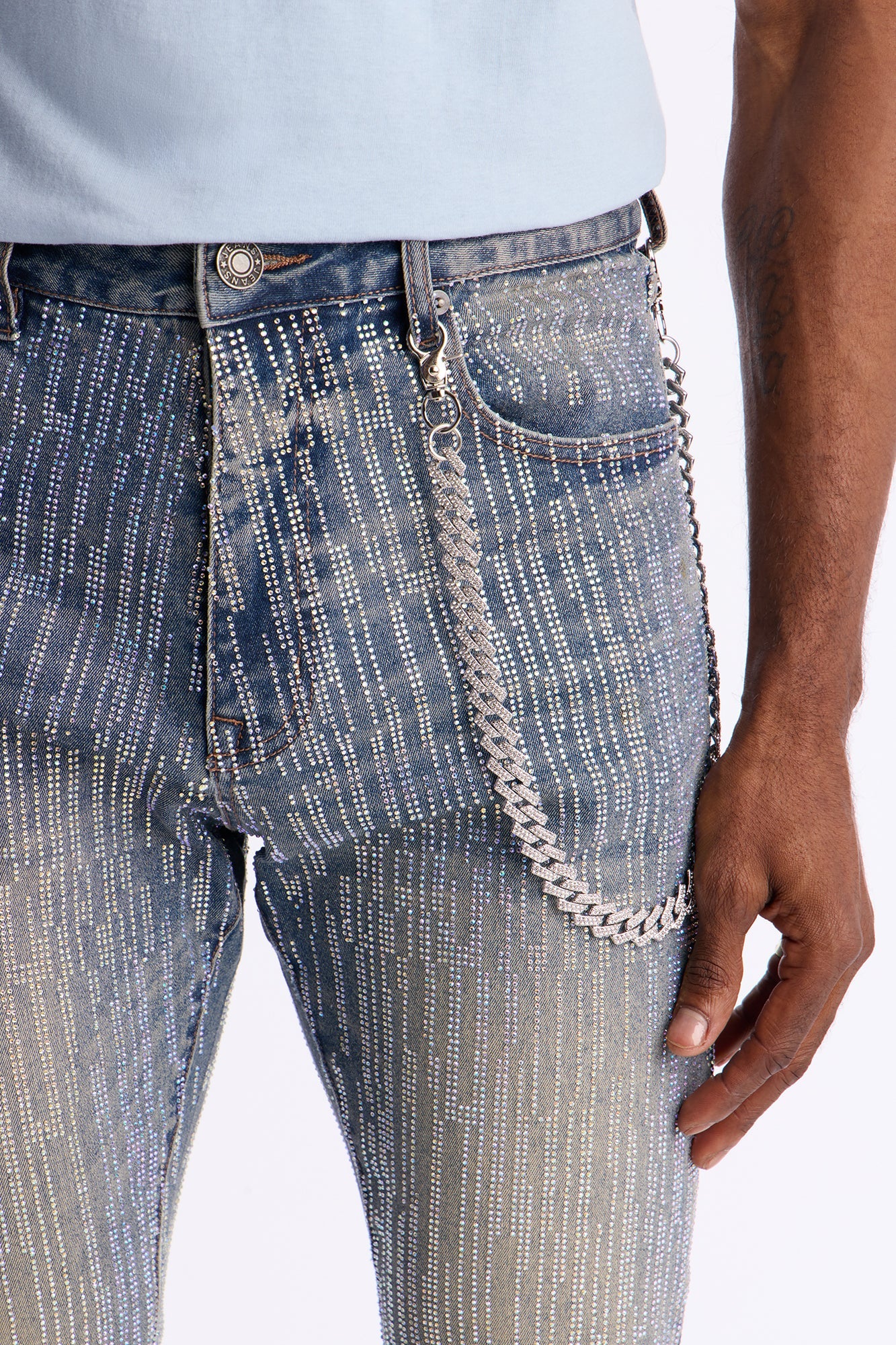 Stacked Skinny Flare Prizm Jeweled Jean - Vintage Blue Wash Fashion Nova