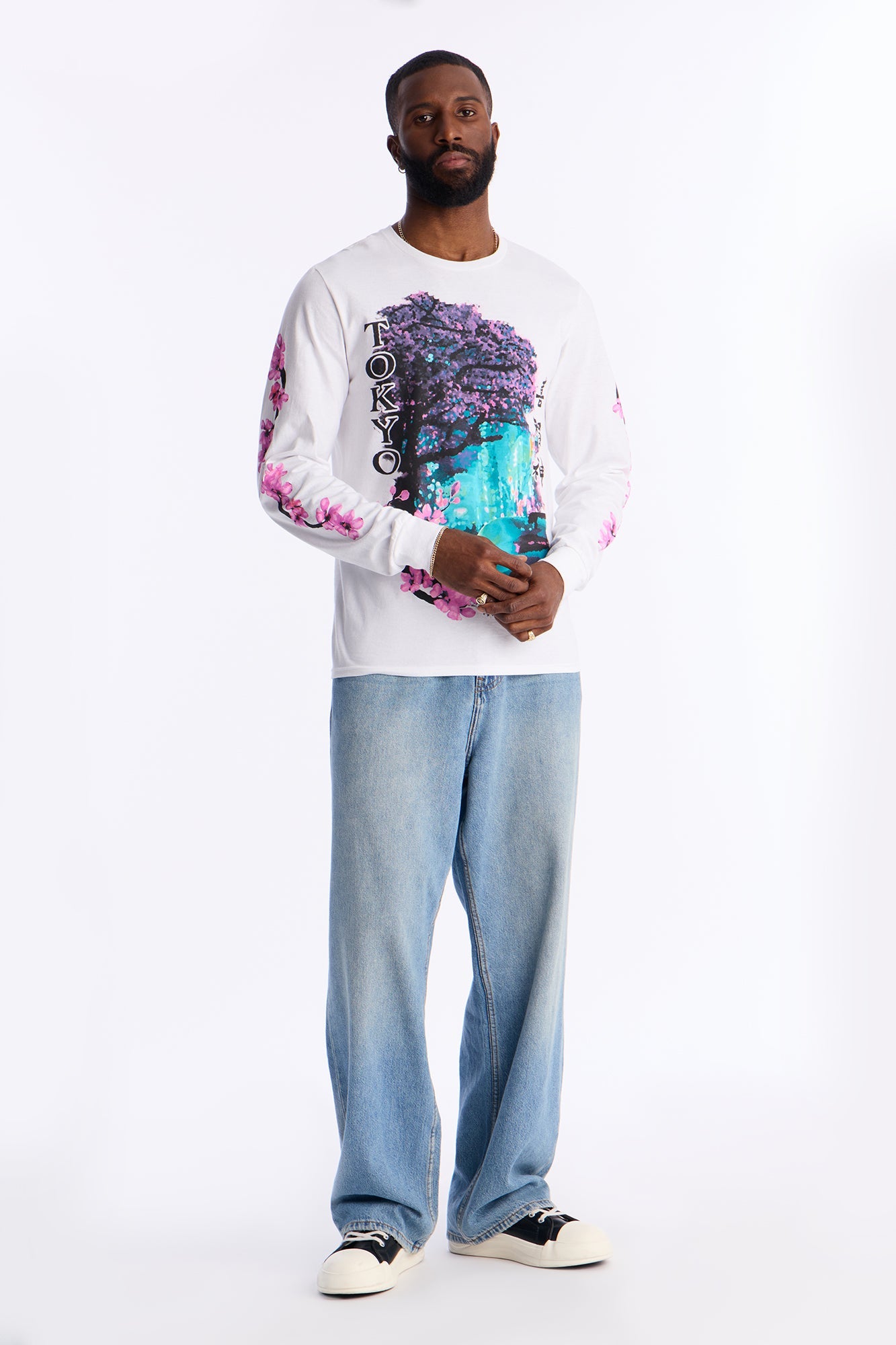 Tokyo Blossom Long Sleeve Tee - White Fashion Nova