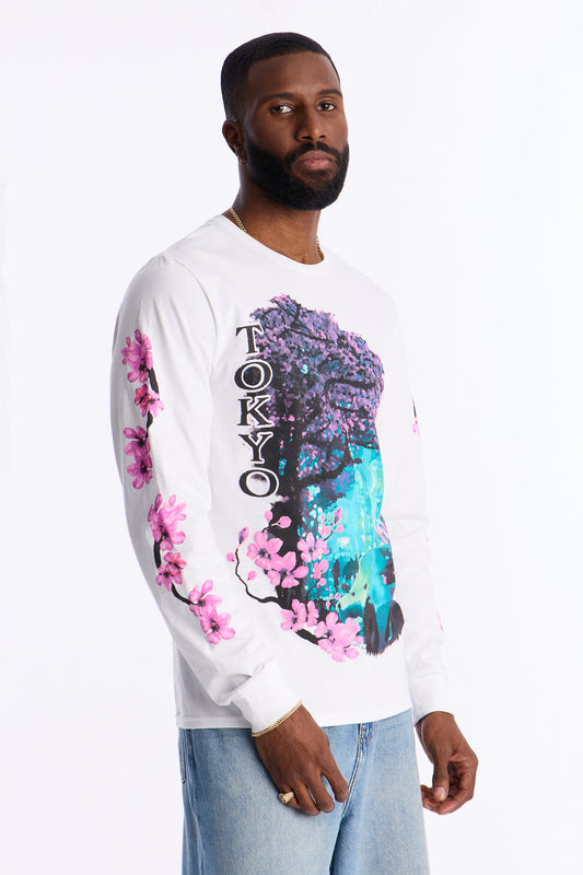 Tokyo Blossom Long Sleeve Tee - White Fashion Nova