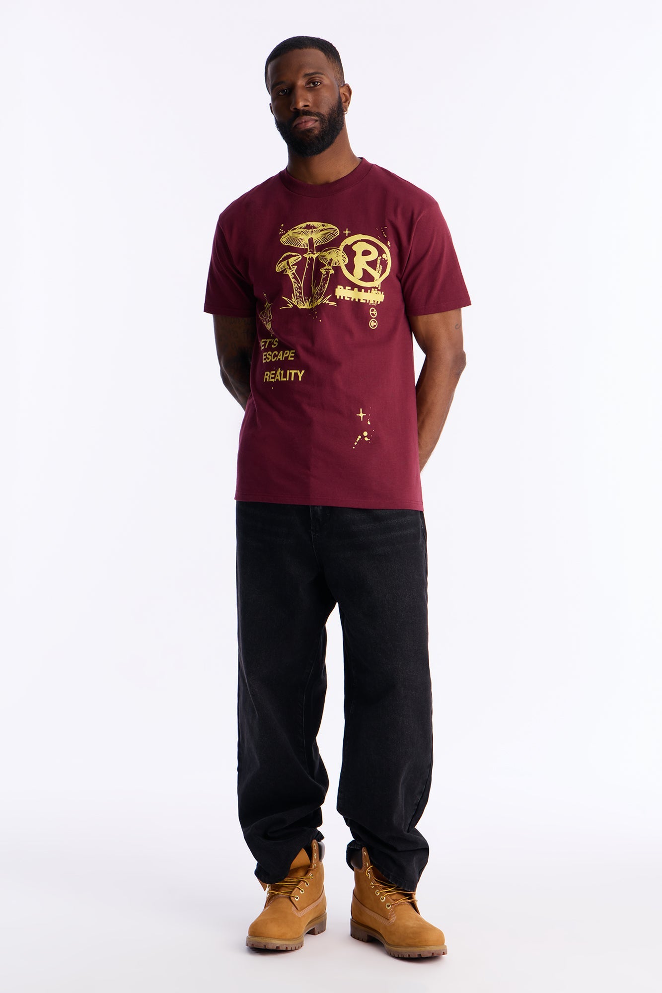 Lets Escape Reality Short Sleeve Tee - Burgundy Fashion Nova