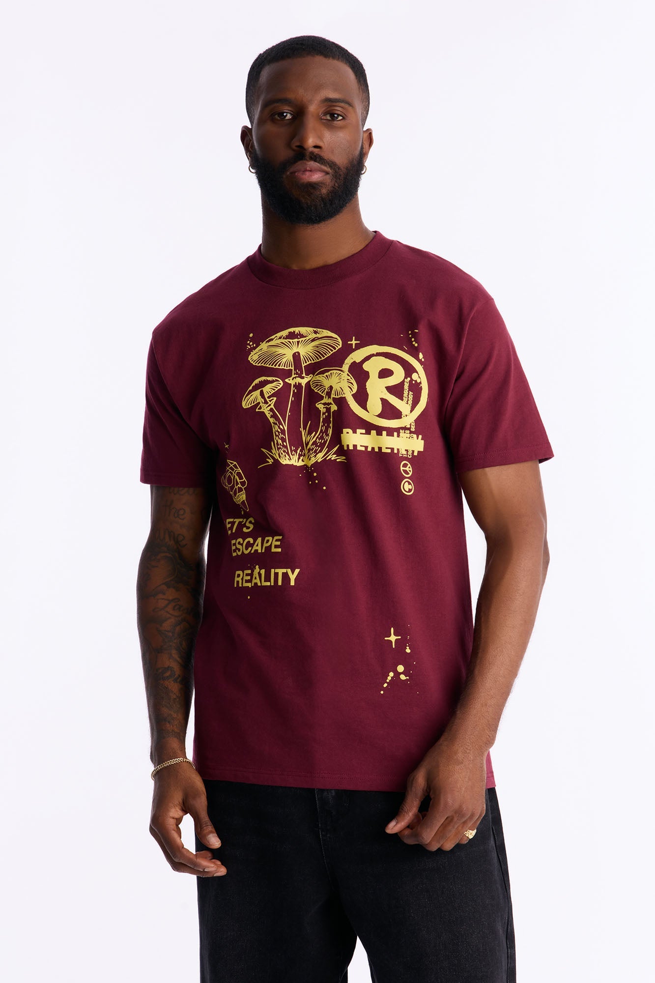 Lets Escape Reality Short Sleeve Tee - Burgundy Fashion Nova