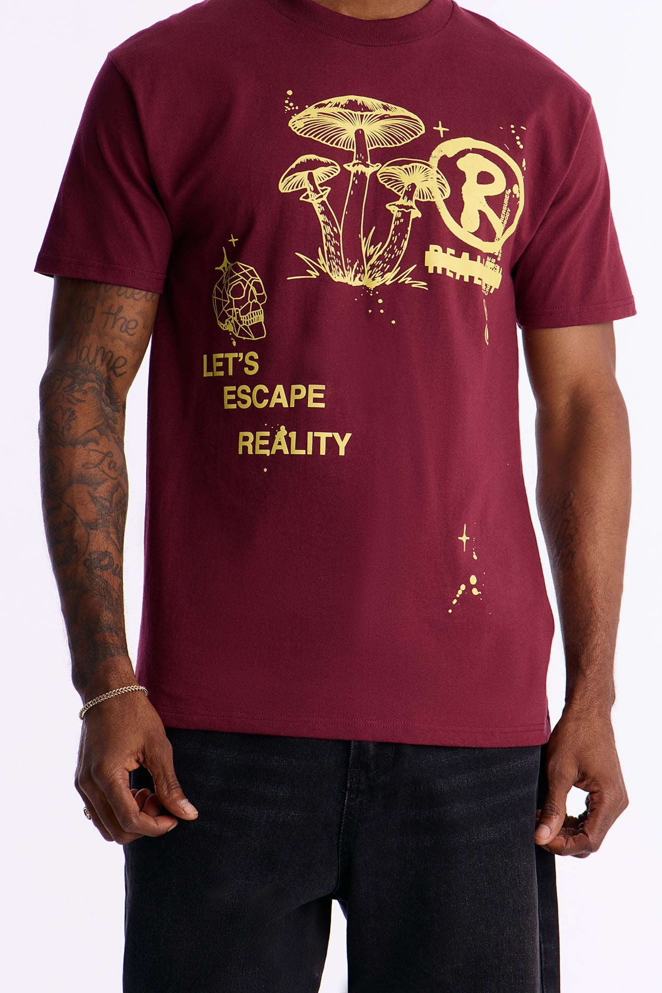 Lets Escape Reality Short Sleeve Tee - Burgundy Fashion Nova