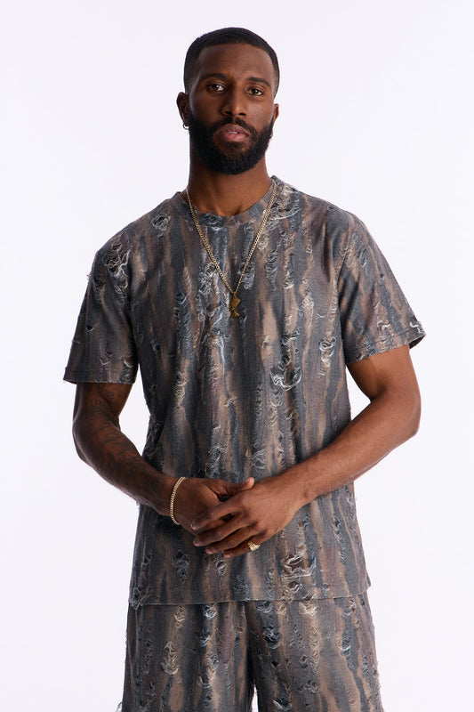 Fragmented Realism Distressed Tee - Brown Fashion Nova