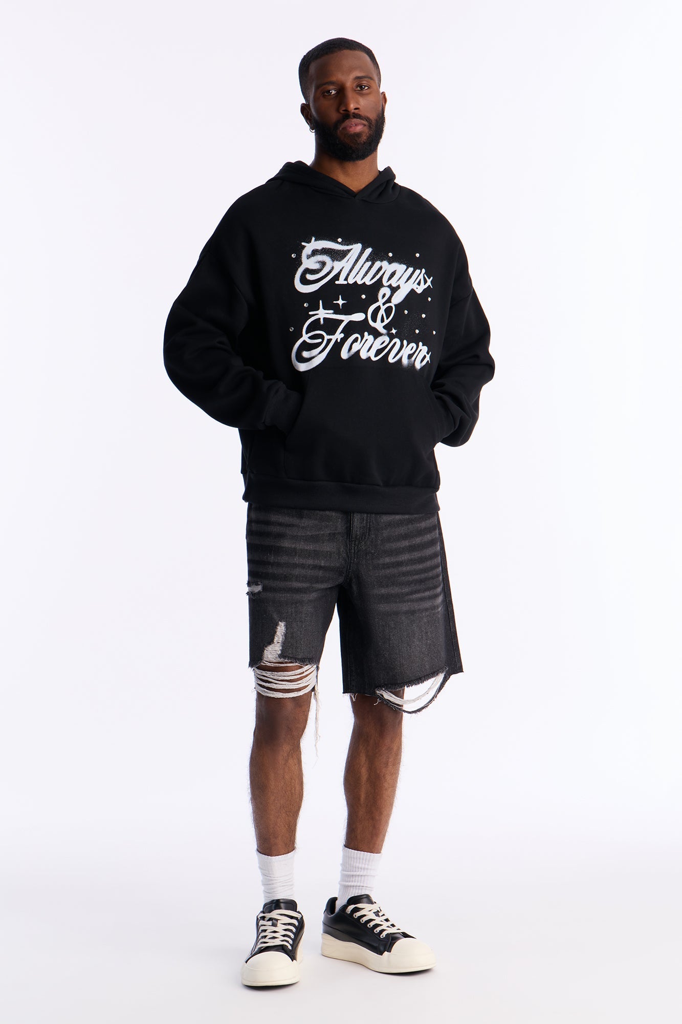 Always And Forever Rhinestone Oversized Hoodie - Black Fashion Nova