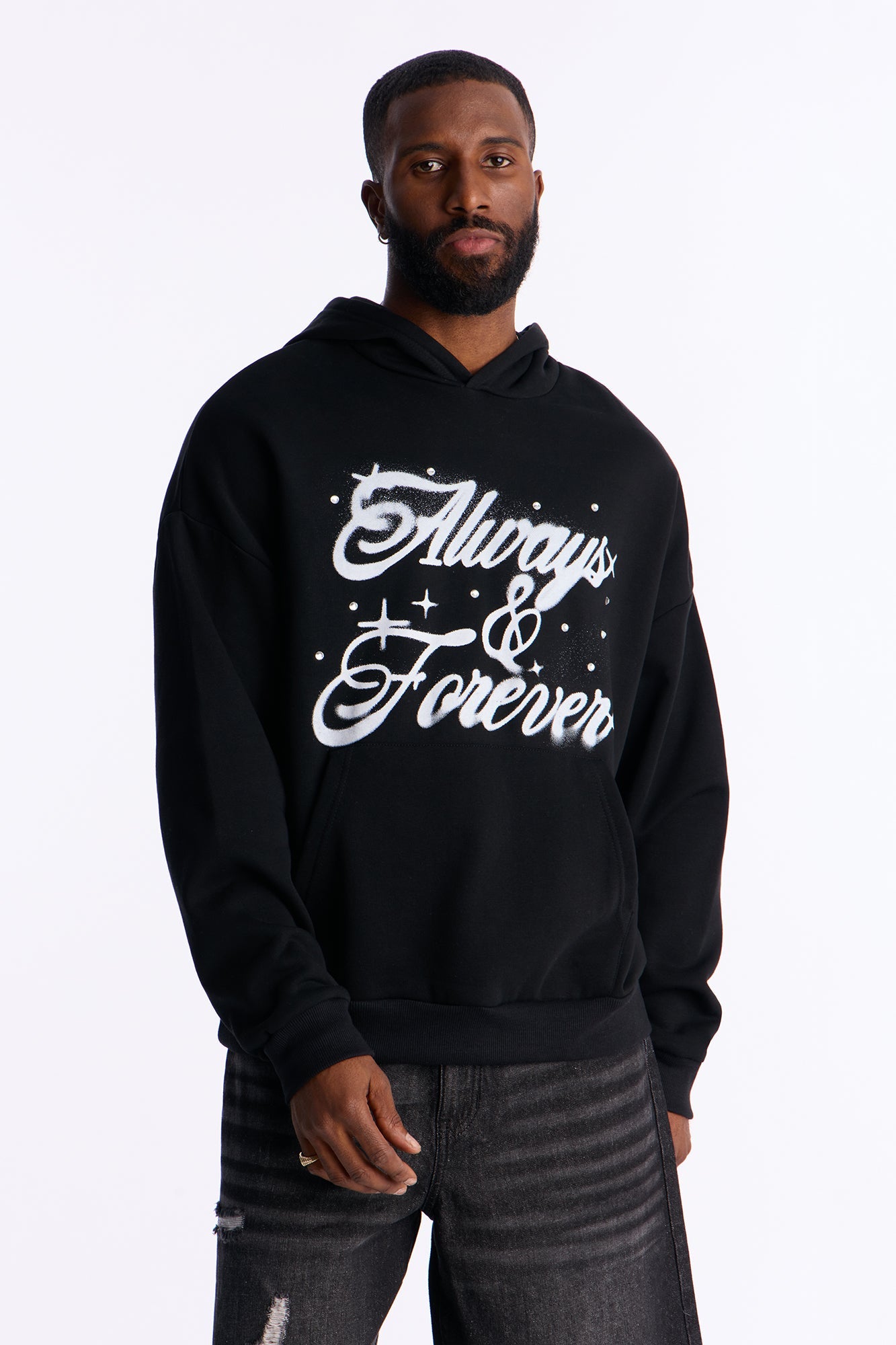 Always And Forever Rhinestone Oversized Hoodie - Black Fashion Nova