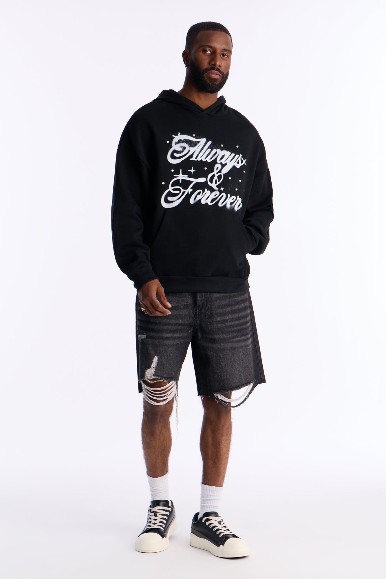 Relaxed Raw Hem Distressed Denim Shorts - Black Wash Fashion Nova