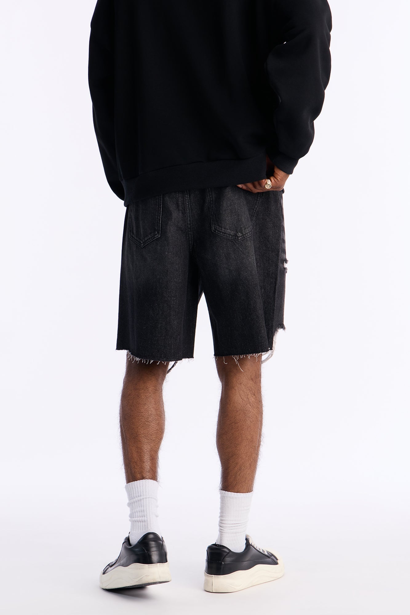 Relaxed Raw Hem Distressed Denim Shorts - Black Wash Fashion Nova
