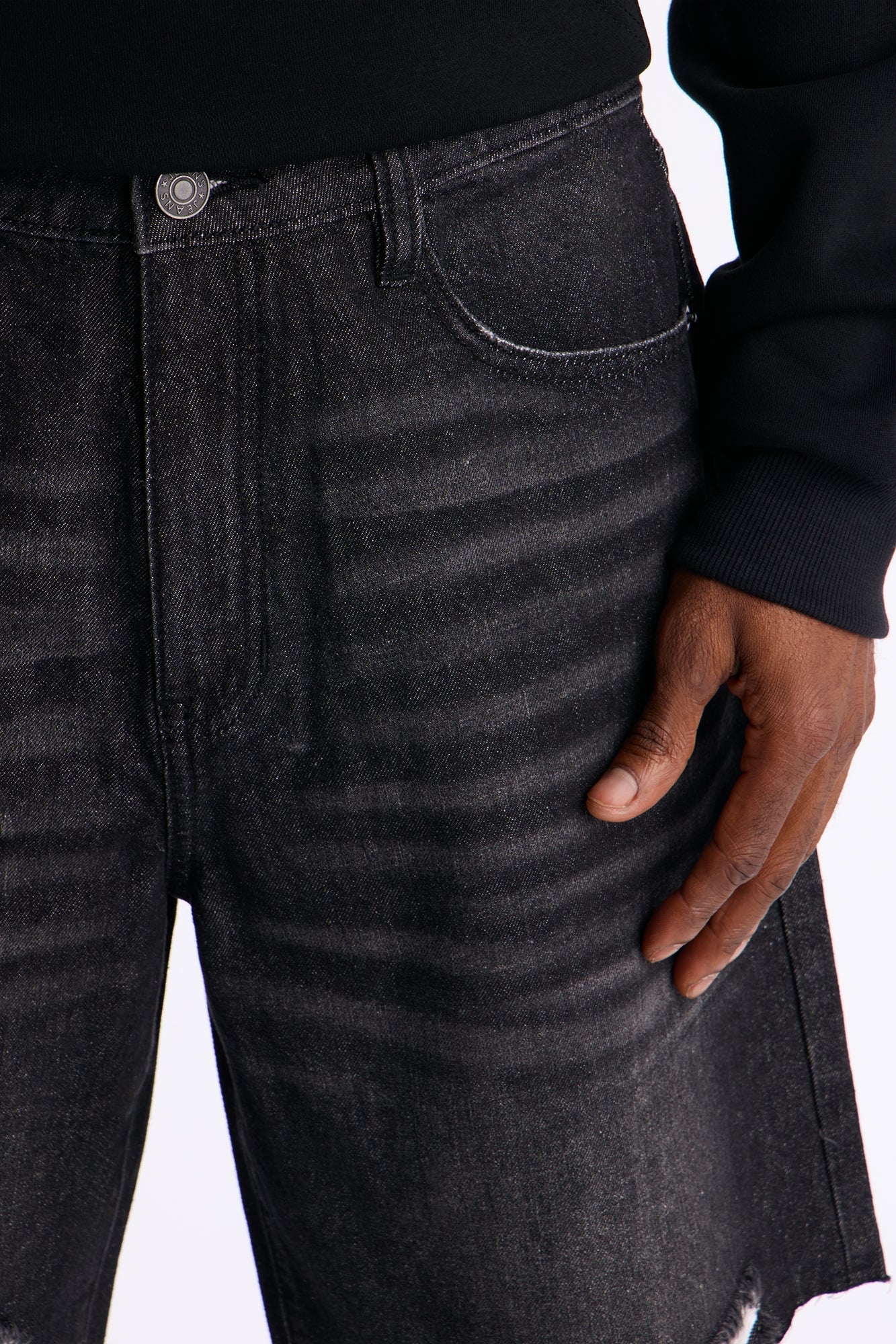 Relaxed Raw Hem Distressed Denim Shorts - Black Wash Fashion Nova