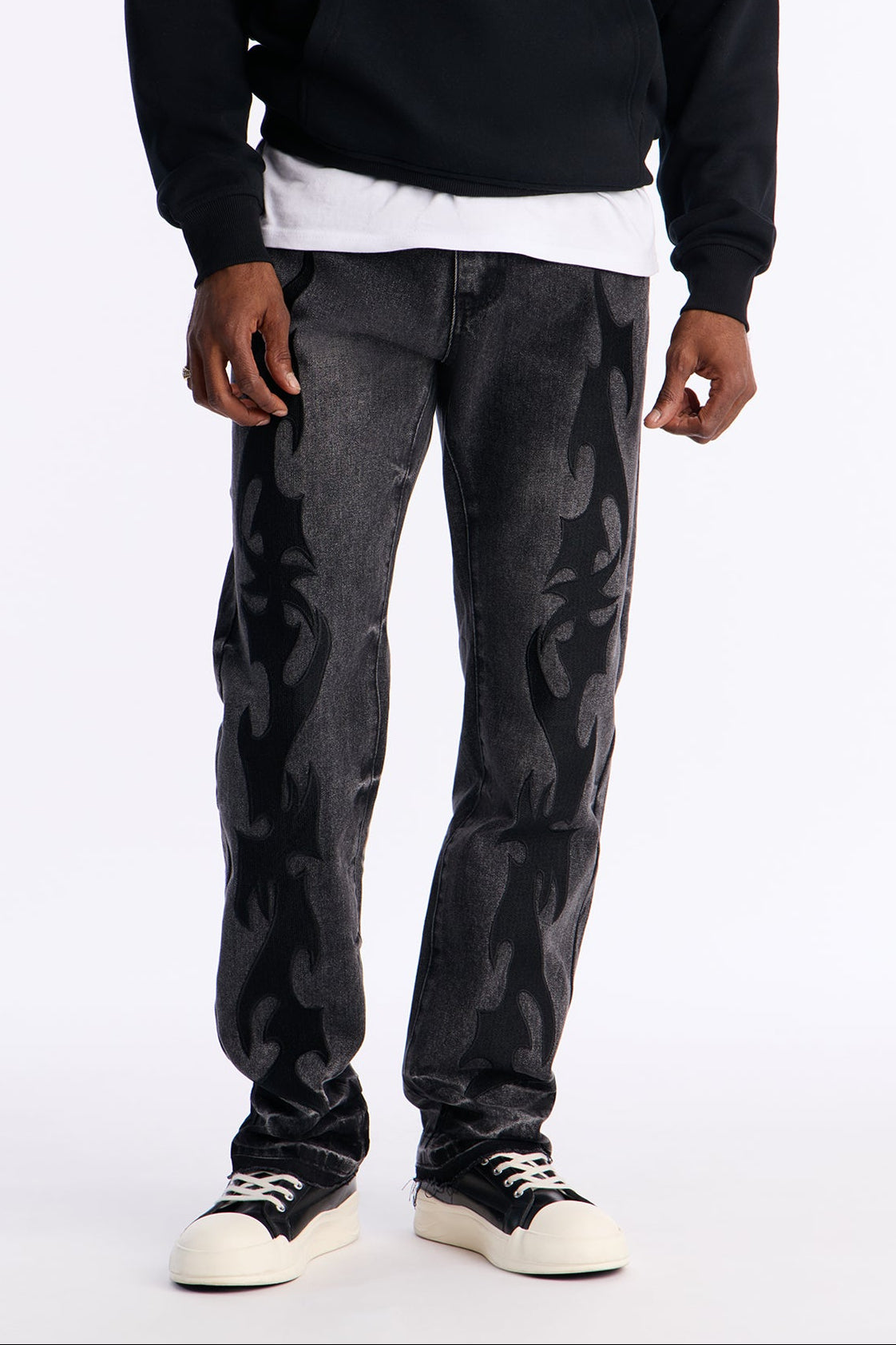 Stacked Slim Flare Blaze Cut Jean - Black Wash Fashion Nova