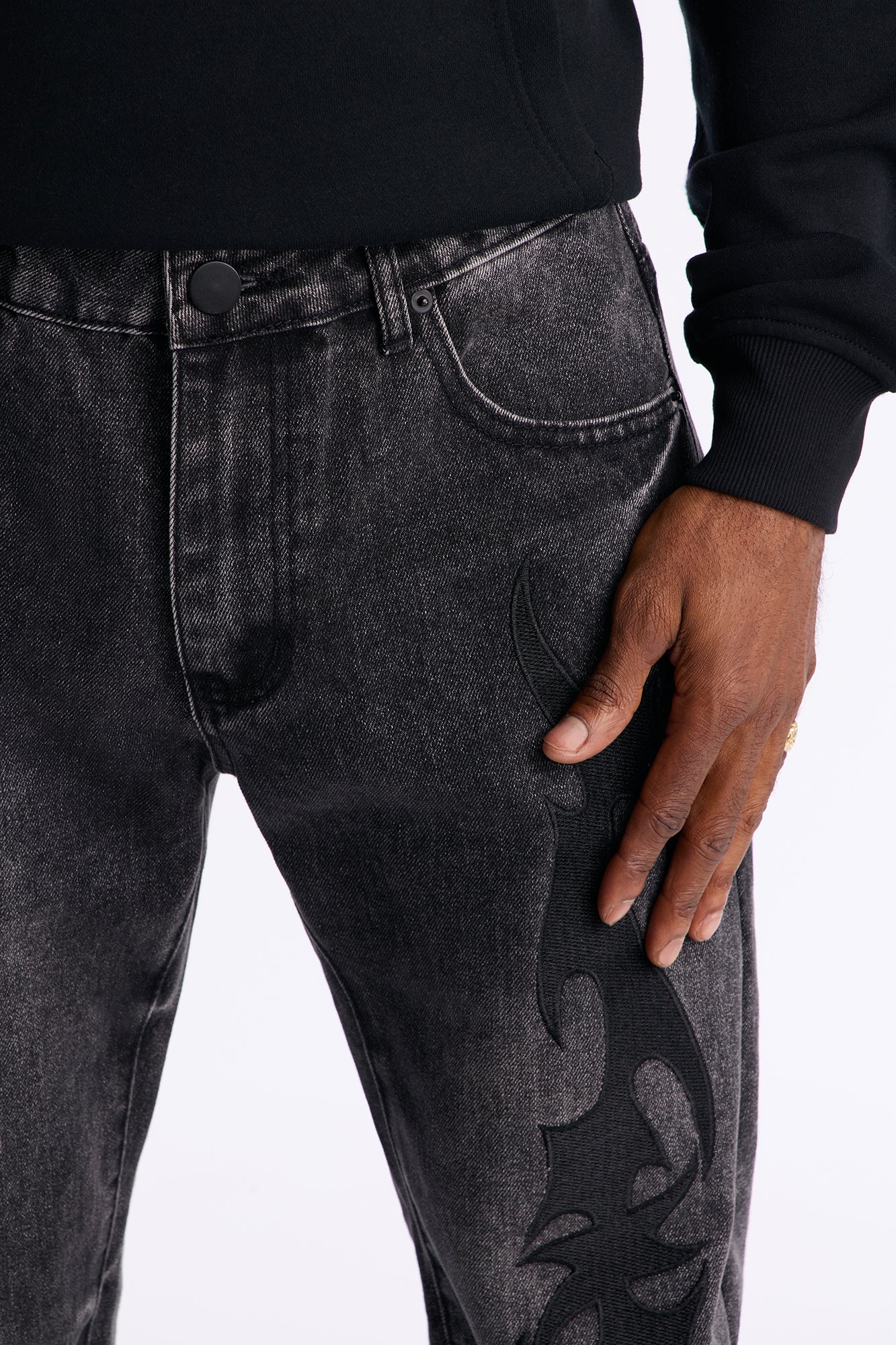 Stacked Slim Flare Blaze Cut Jean - Black Wash Fashion Nova