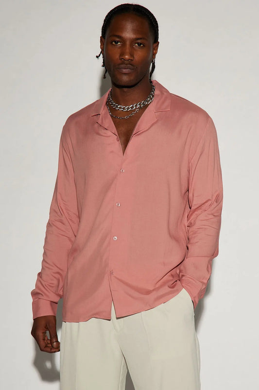 Dawson Relaxed Long Sleeve Button Up Shirt - Mauve Fashion Nova