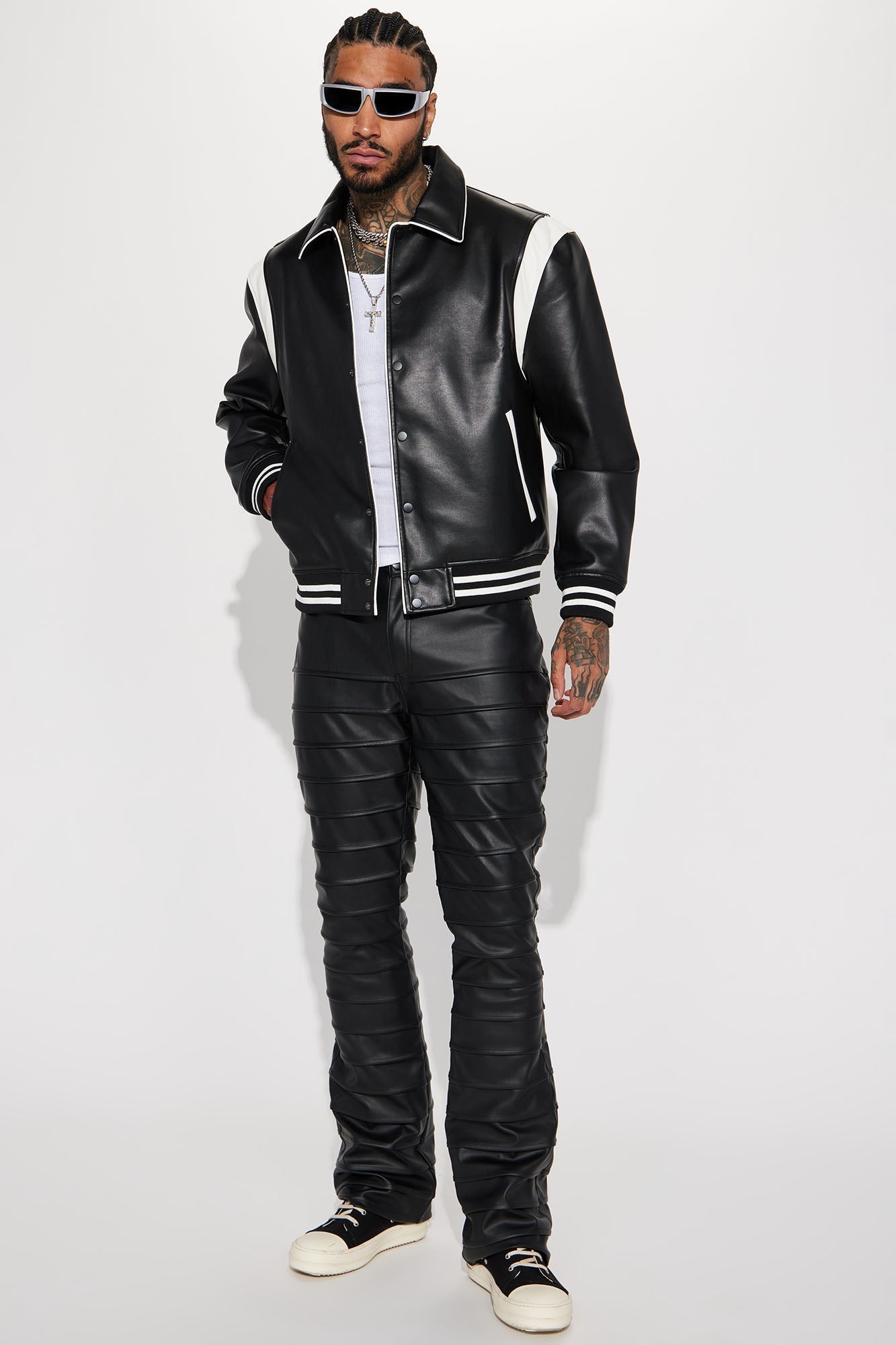 Uncompromising Faux Leather Jacket - Black/combo Fashion Nova
