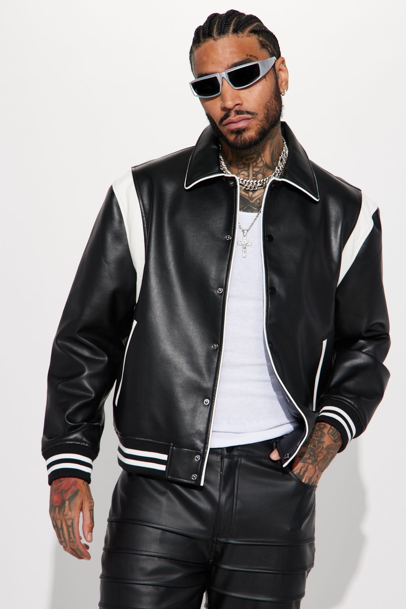 Uncompromising Faux Leather Jacket - Black/combo Fashion Nova