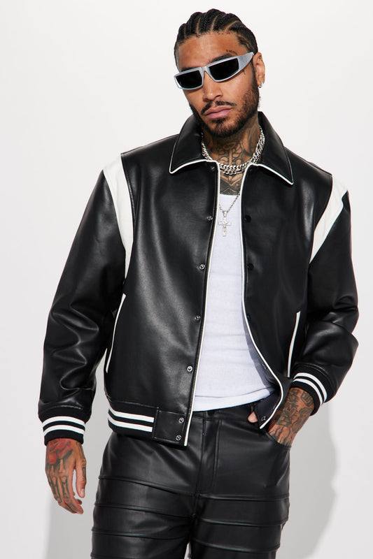 Uncompromising Faux Leather Jacket - Black/combo Fashion Nova