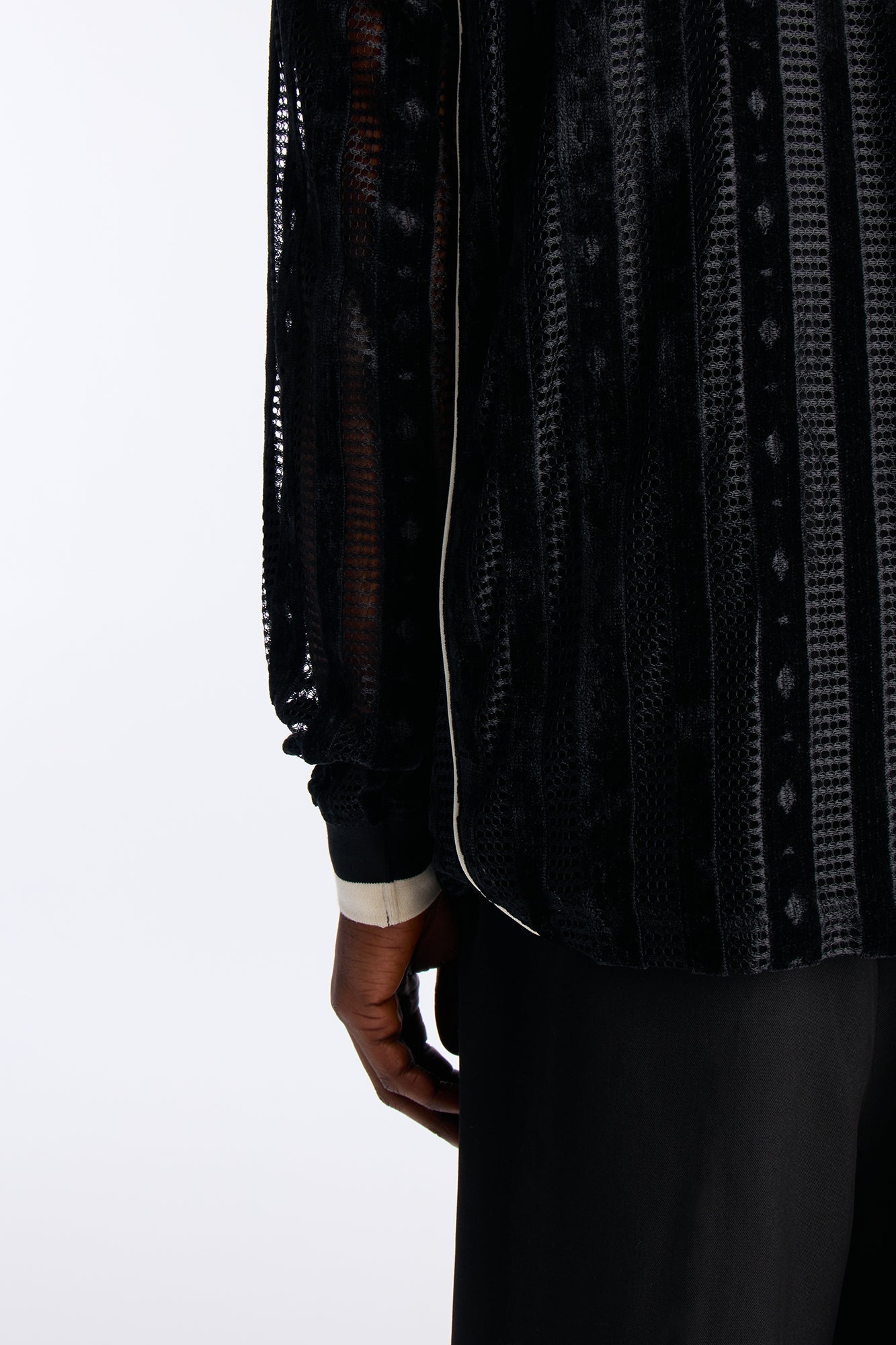 Luxe Grid Paneled V Neck Shirt - Black Fashion Nova