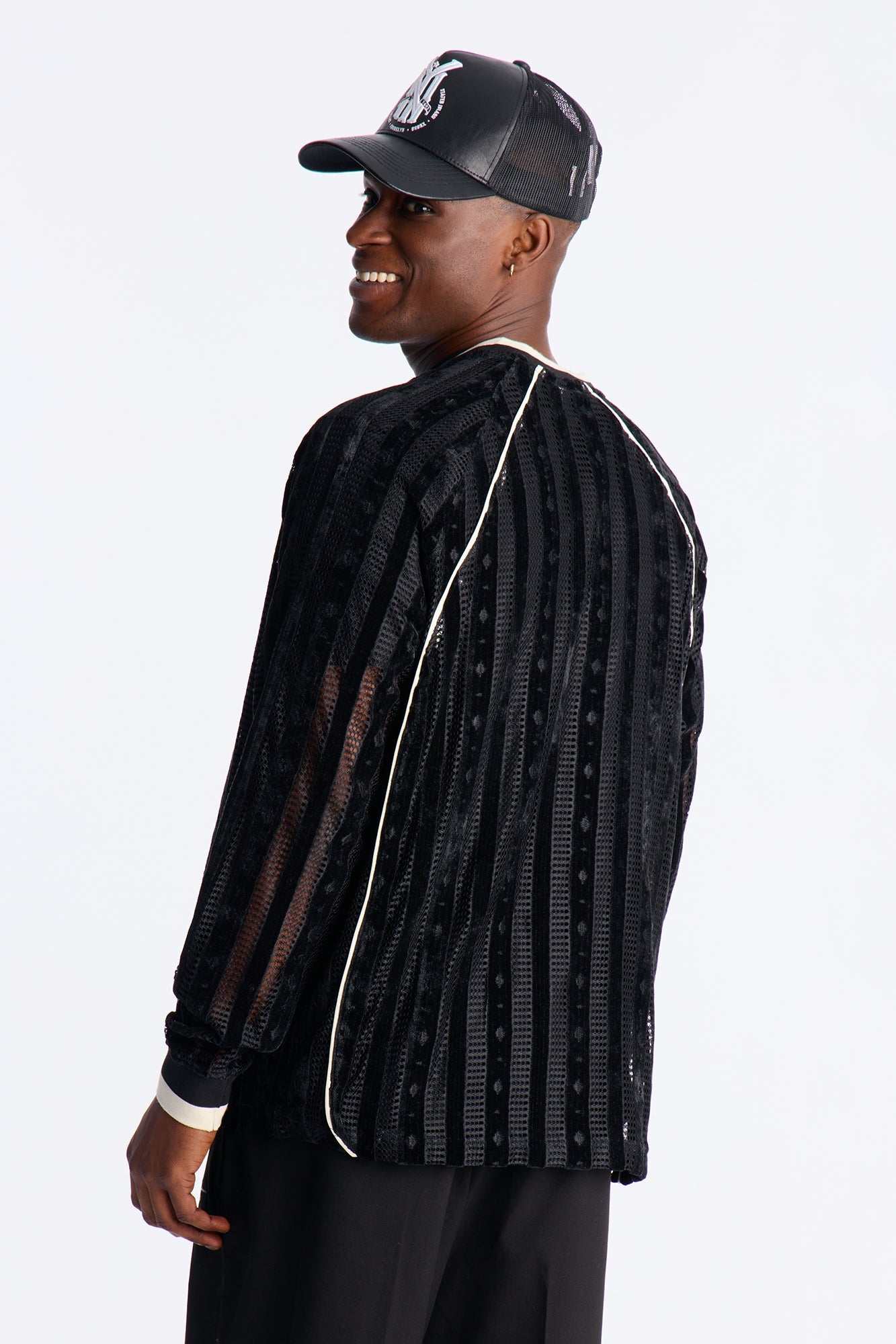 Luxe Grid Paneled V Neck Shirt - Black Fashion Nova