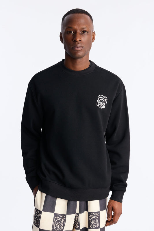 Checkered Crewneck Sweatshirt - Black Fashion Nova