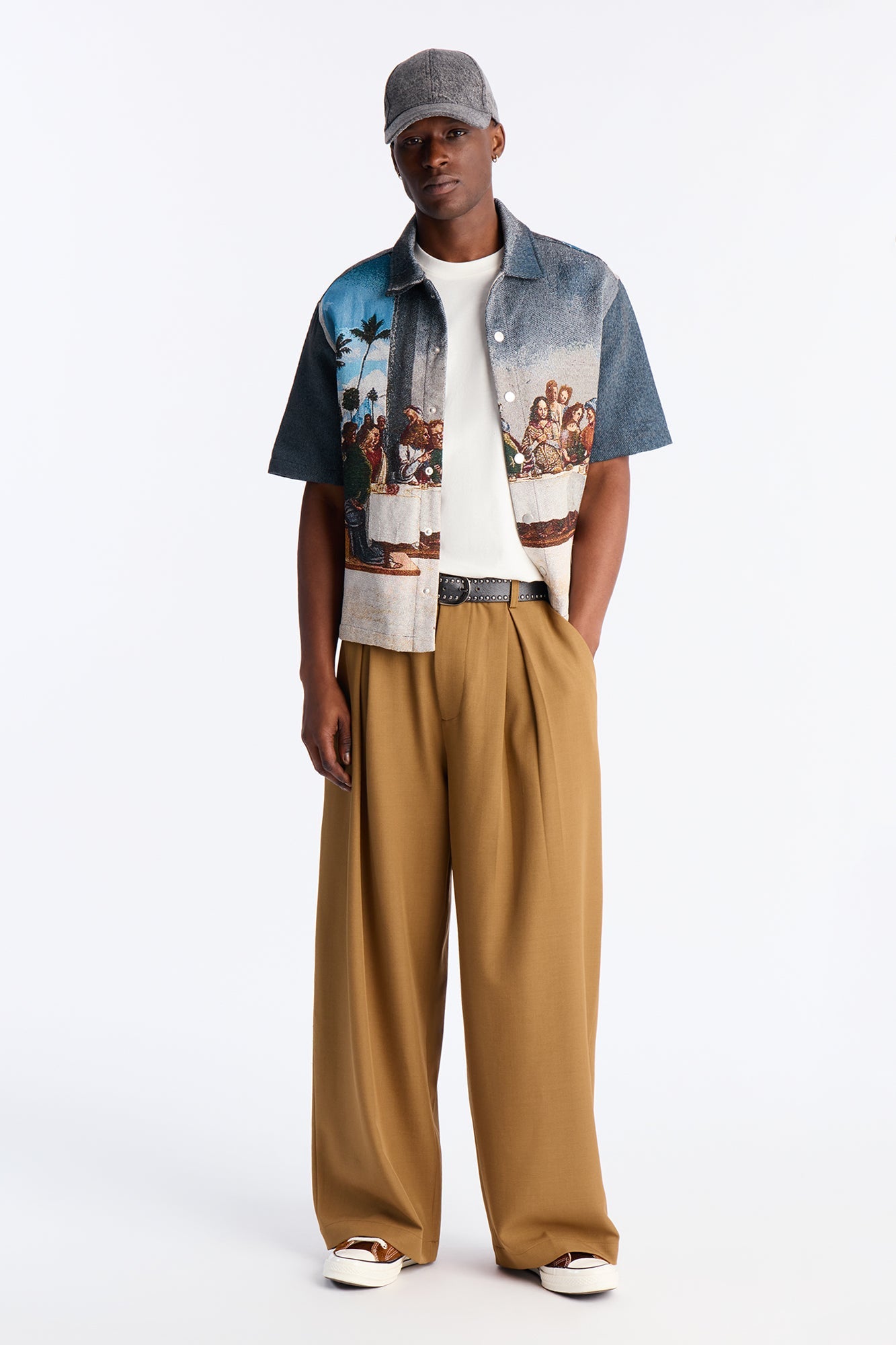 Cropped Relaxed Palm Vinci Button Up Shirt - Multi Color Fashion Nova