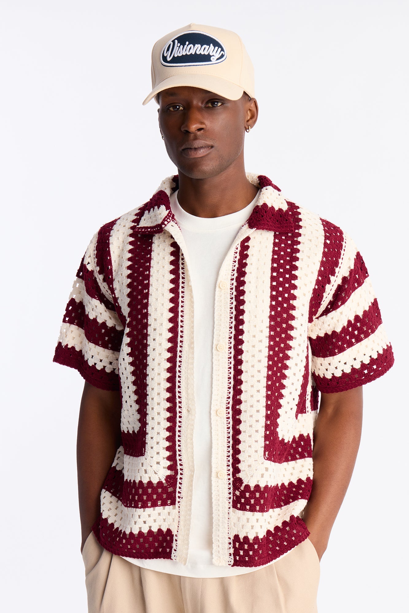 Left Turns Crochet Button Up Shirt - Burgundy Fashion Nova
