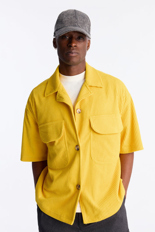 Ultra Oversized Corduroy Button Up Shirt - Yellow Fashion Nova