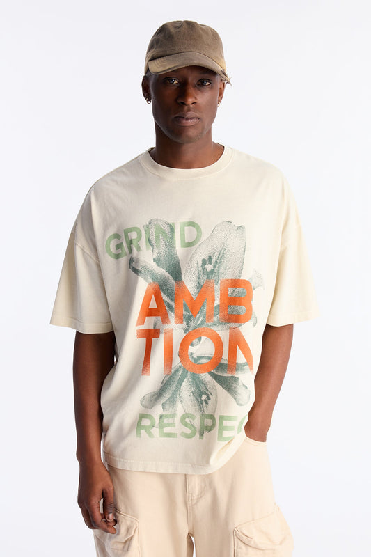 Grind To Respect Oversized Short Sleeve Tee - Cream Fashion Nova