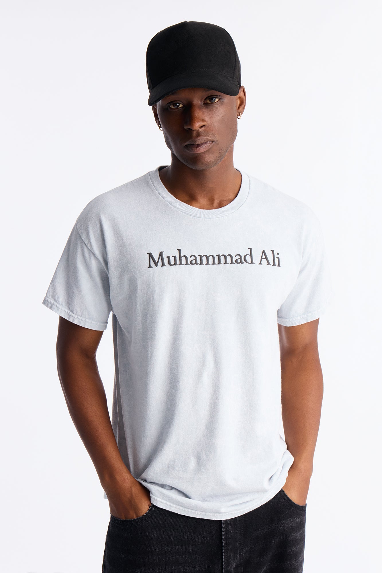 Muhammad Ali Sting Like A Bee Puff Print Short Sleeve Tee - Grey Mineral Wash Fashion Nova