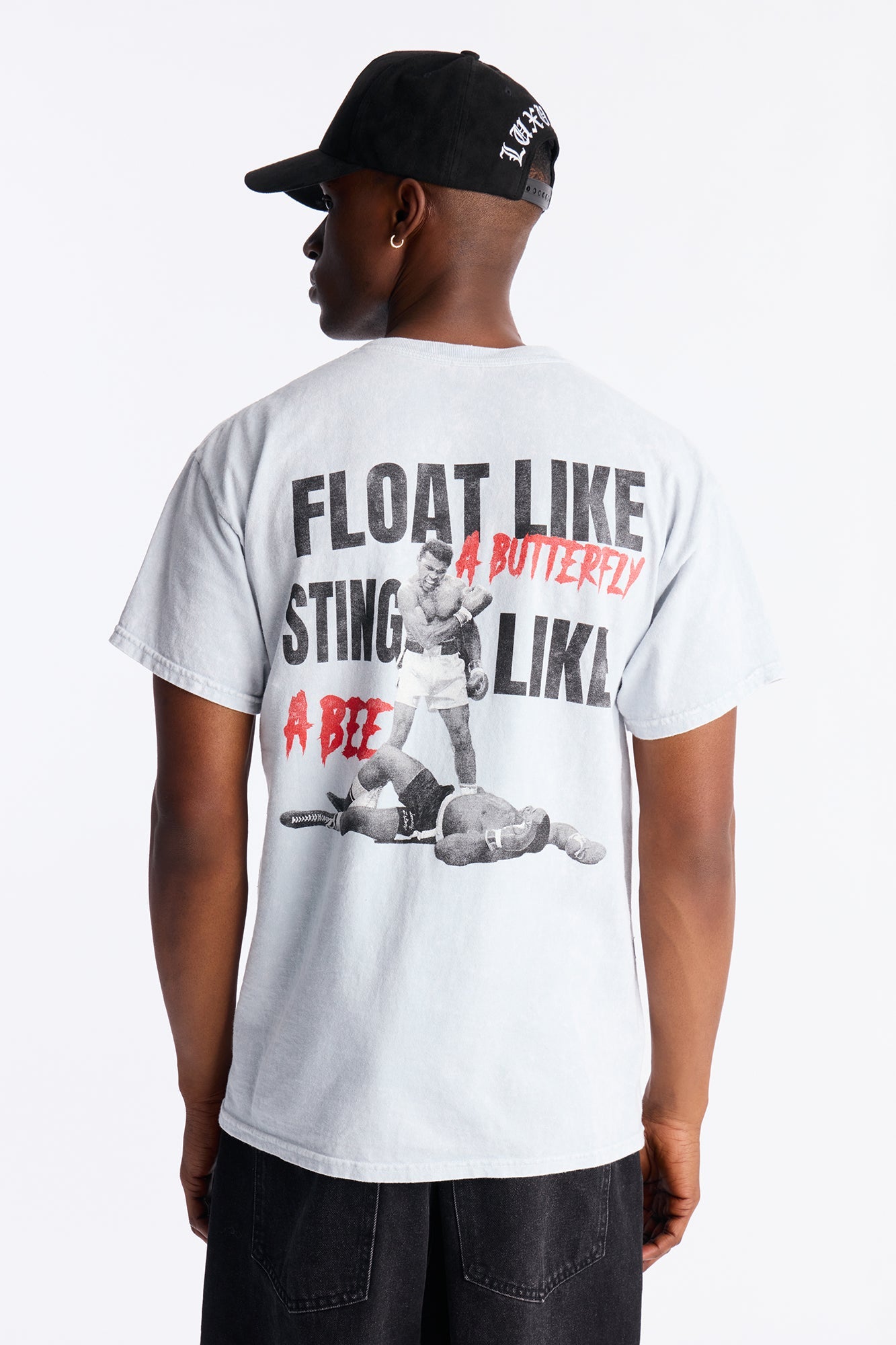 Muhammad Ali Sting Like A Bee Puff Print Short Sleeve Tee - Grey Mineral Wash Fashion Nova
