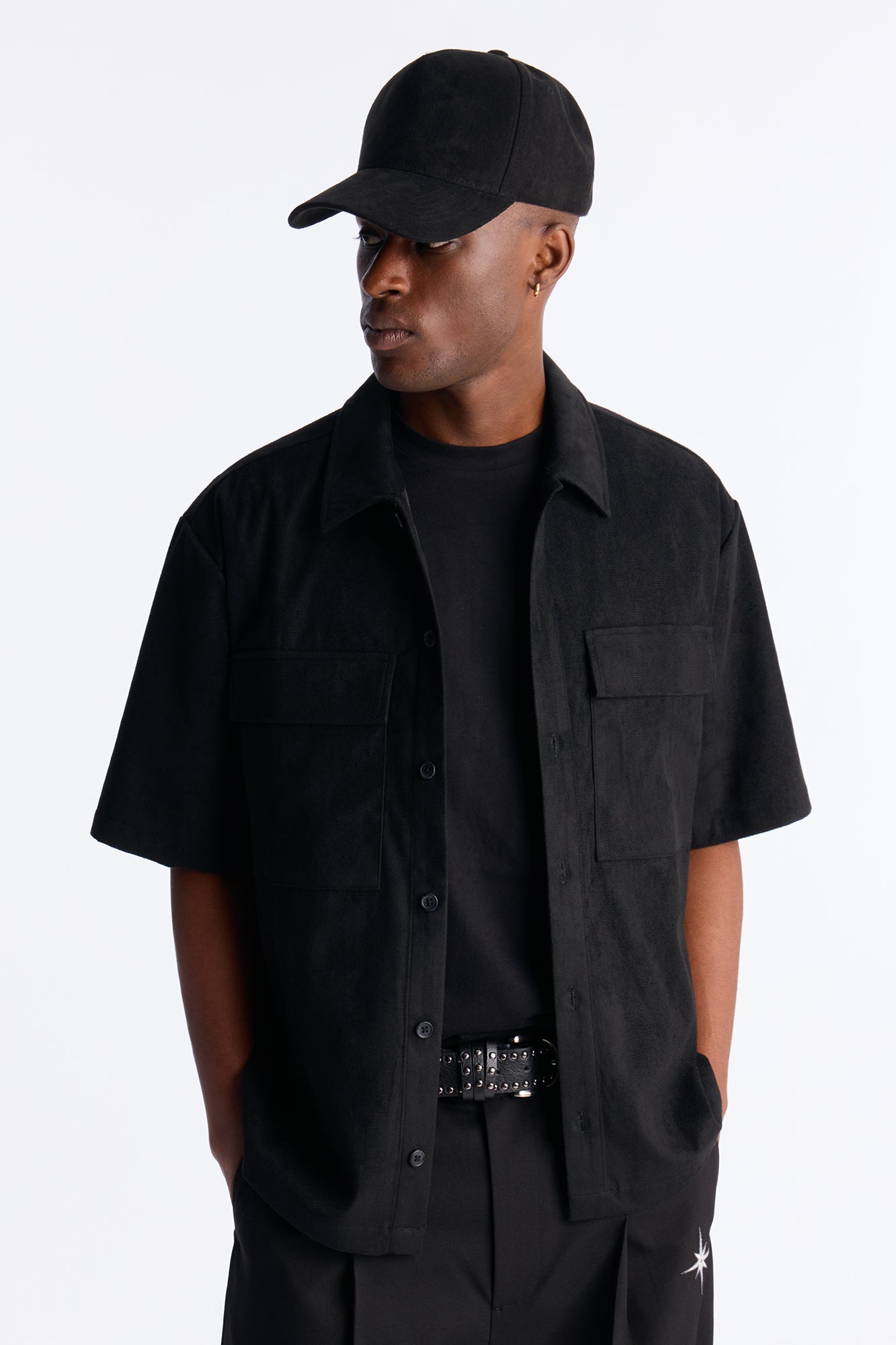 Relaxed Brushed Double Pocket Button Up Shirt - Black Fashion Nova