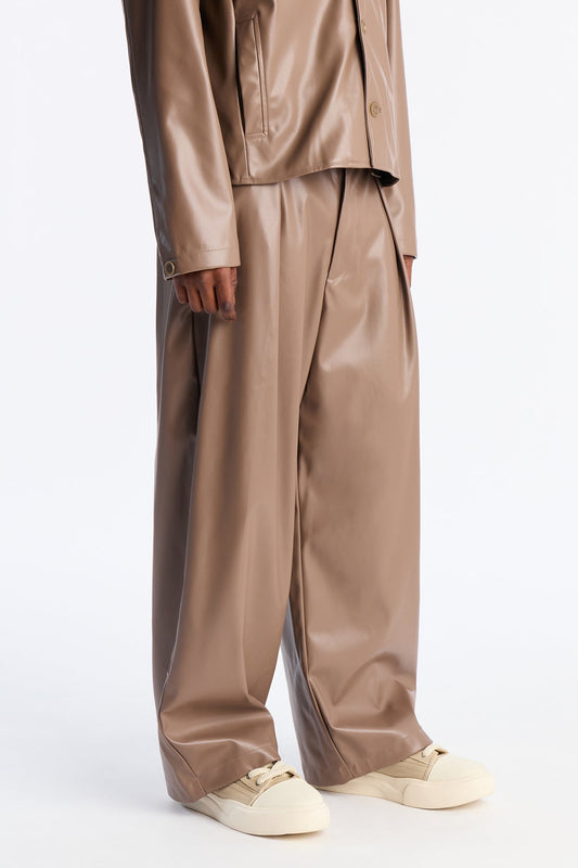 Wide Leg Maverick Faux Leather Trouser - Taupe Fashion Nova