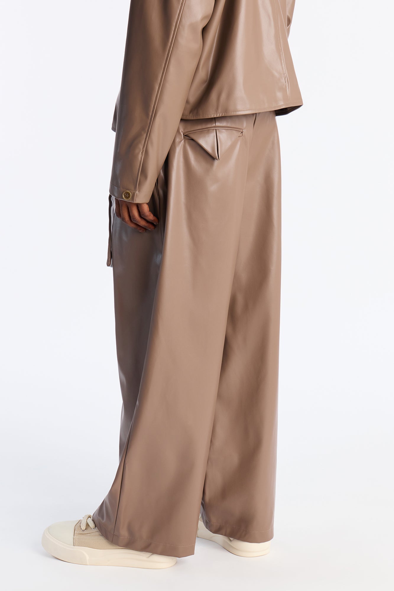 Wide Leg Maverick Faux Leather Trouser - Taupe Fashion Nova