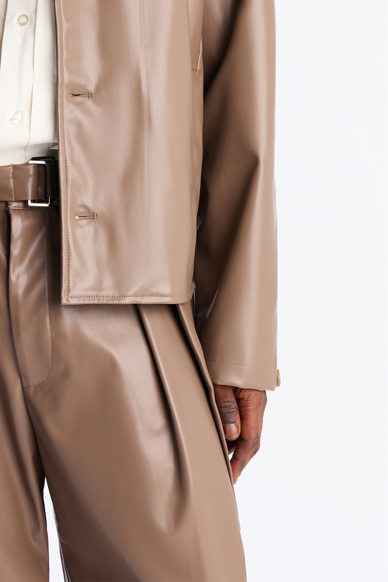 Wide Leg Maverick Faux Leather Trouser - Taupe Fashion Nova