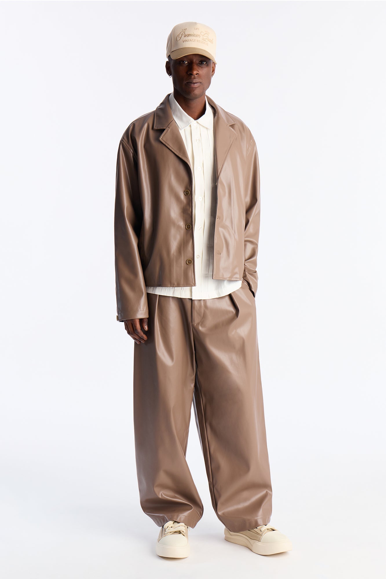 Wide Leg Maverick Faux Leather Trouser - Taupe Fashion Nova