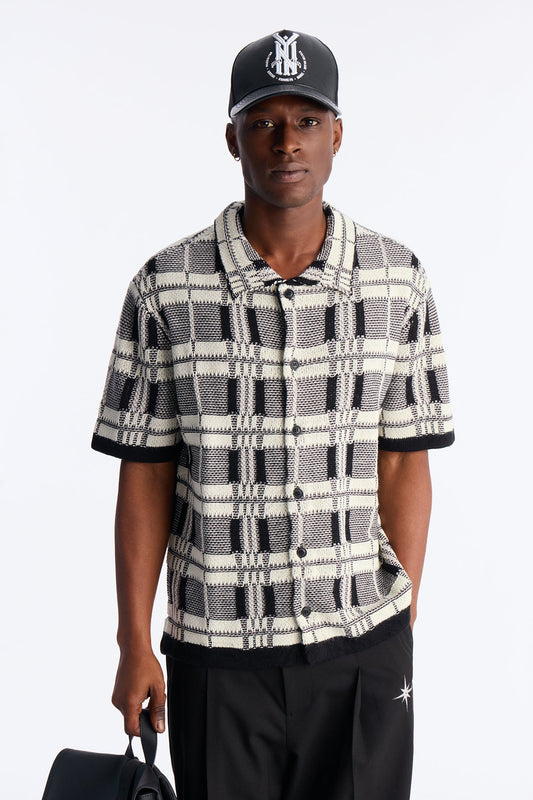 Crosshatch Closed Collar Button Up Shirt - Black Fashion Nova
