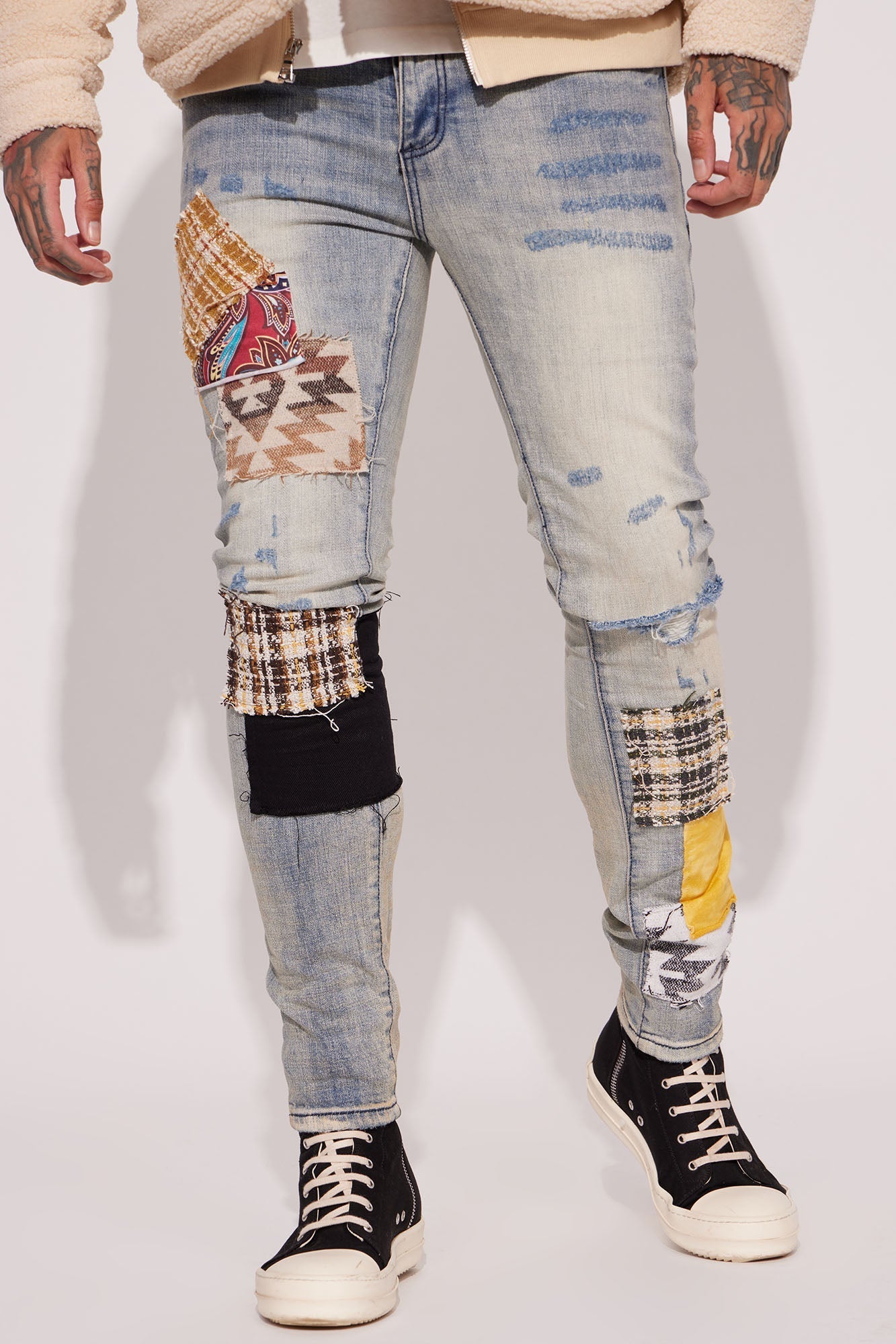 Patchwork Day Stacked Skinny Jeans - Medium Wash Fashion Nova