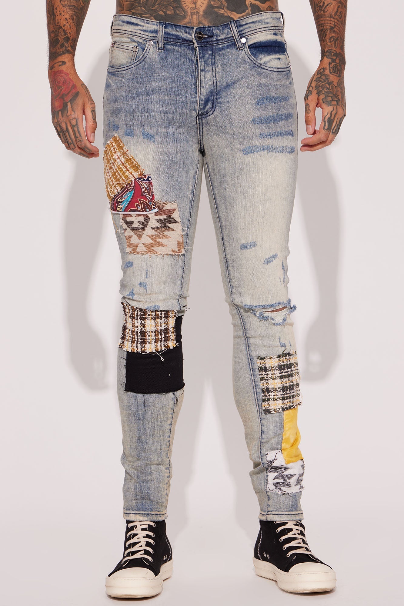 Patchwork Day Stacked Skinny Jeans - Medium Wash Fashion Nova