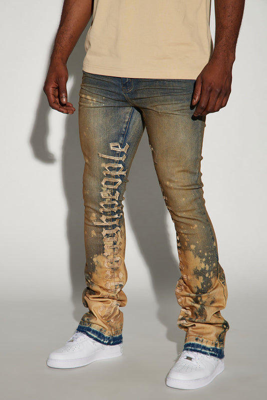 See It Through Bleached Stacked Skinny Flare Jeans - Vintage Wash Fashion Nova